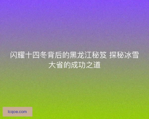 闪耀十四冬背后的黑龙江秘笈 探秘冰雪大省的成功之道